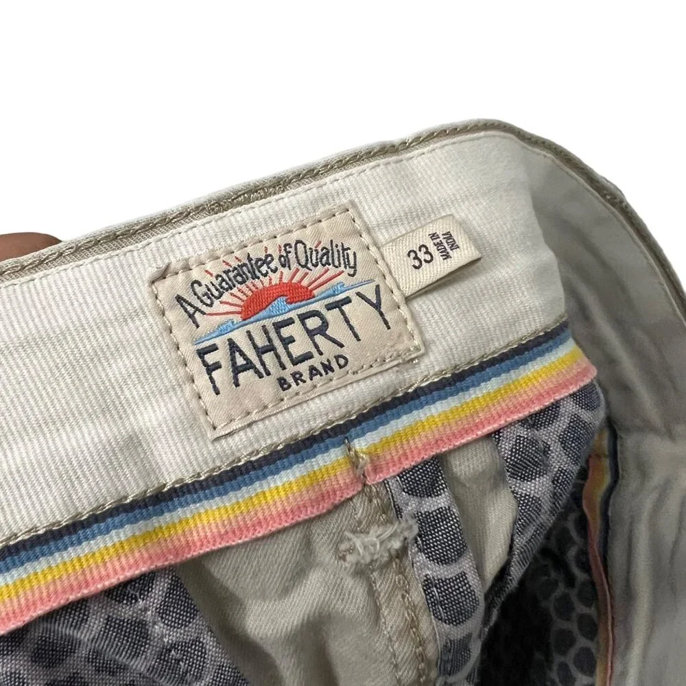 Faherty Beige Flat Front Chino Outdoor Shorts Mens Size 33